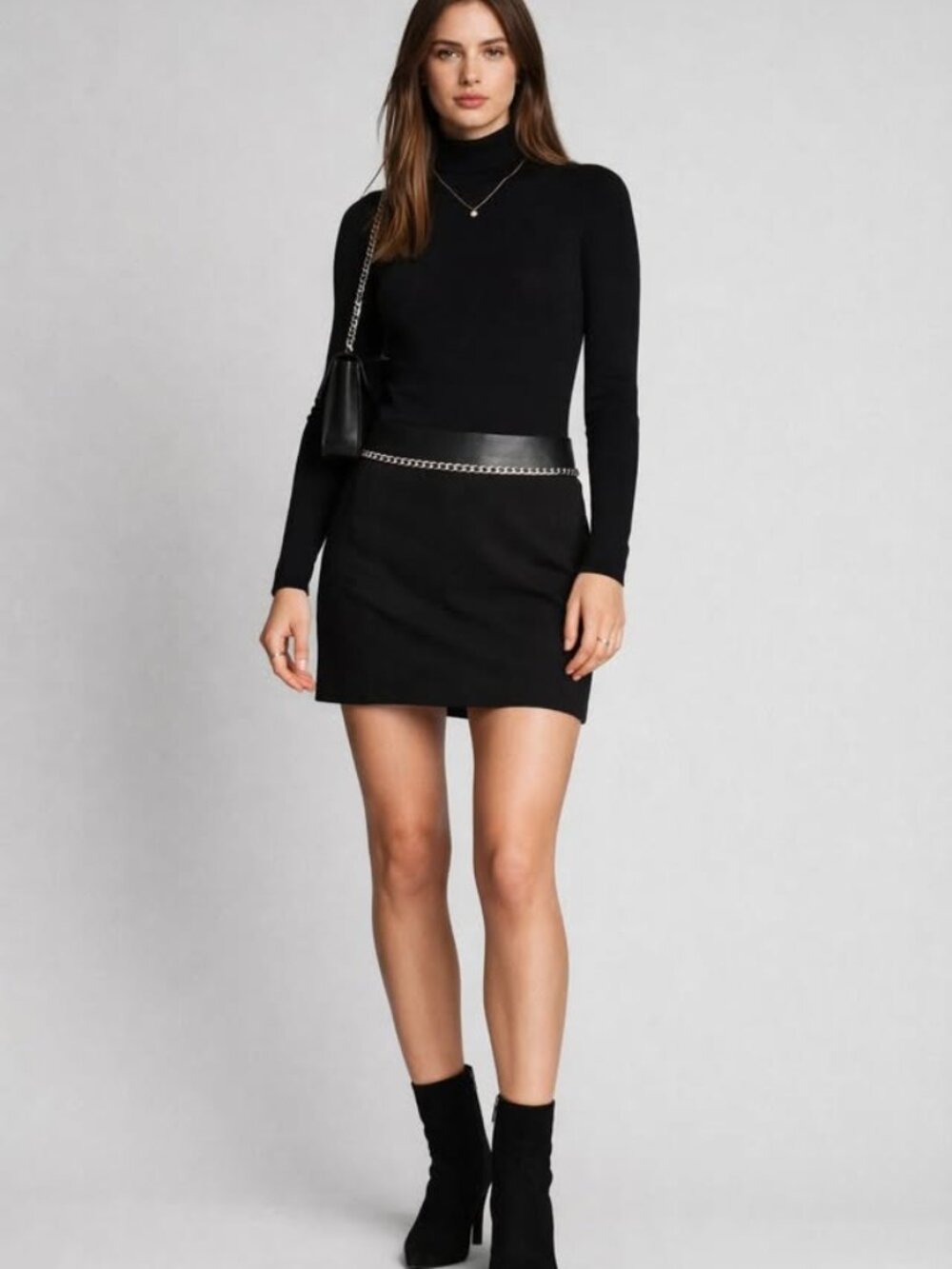 Sandro Paris Leather‐Waist Chain Mini Skirt – Size 2 (XS/S)